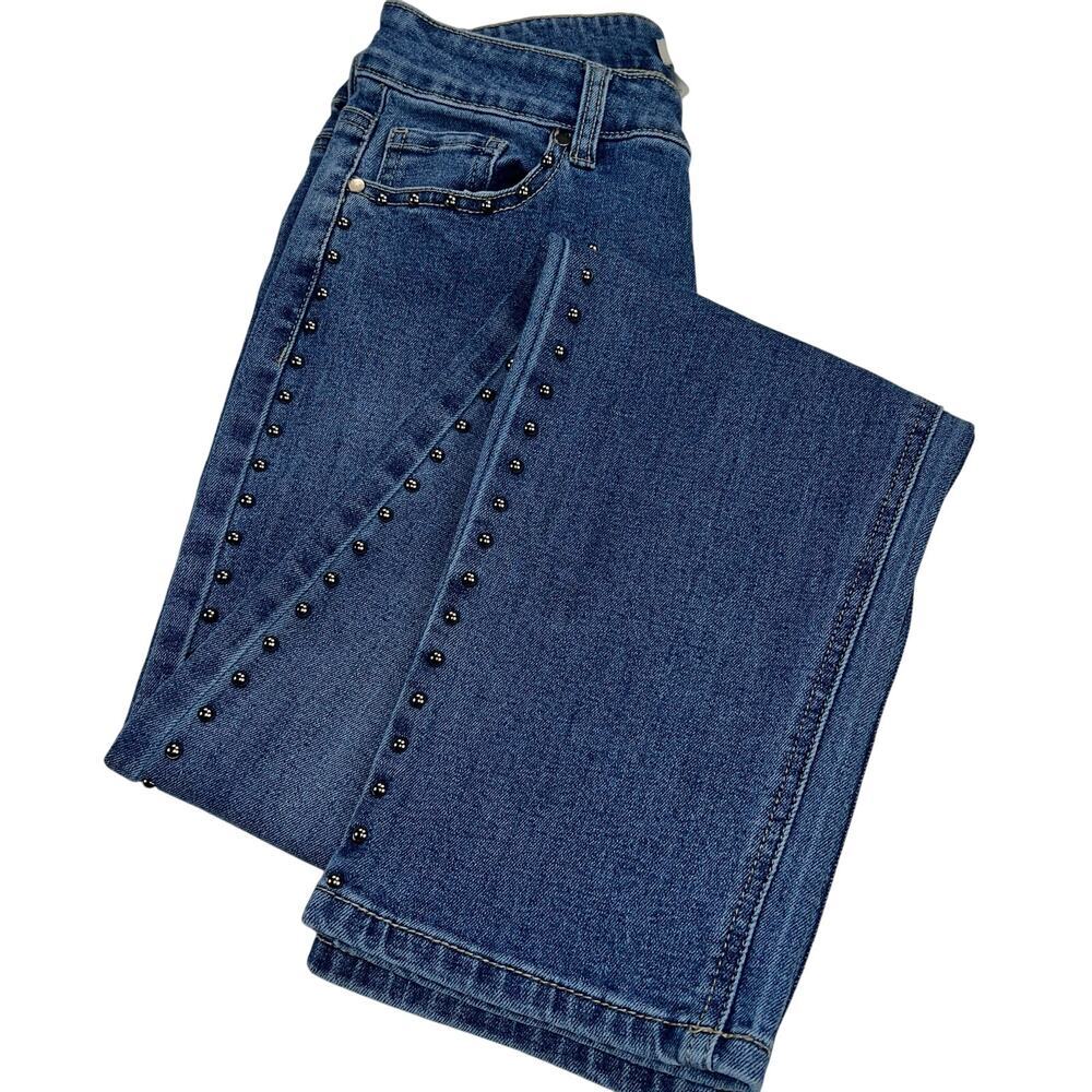 Camila Coelho Studded Mid Rise Straight Leg Medium Dark Wash Jeans Size 6